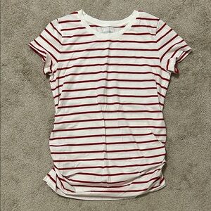 Maternity White & Red Striped Short Sleeve Tee